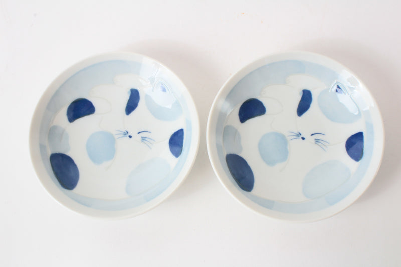 Mino ware Japanese Ceramics Mini Round Plate Set of Two Sleeping Cats Baby Blue made in japan