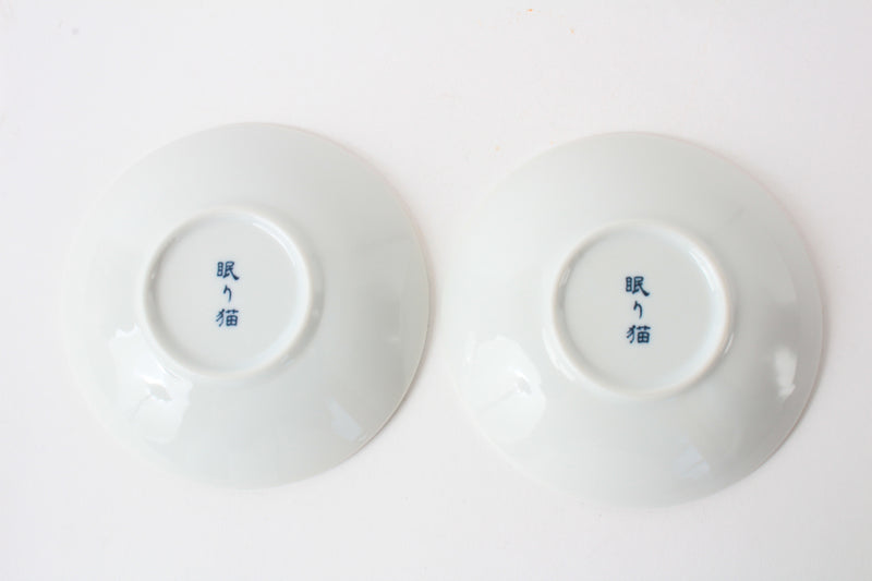 Mino ware Japanese Ceramics Mini Round Plate Set of Two Sleeping Cats Baby Blue made in japan