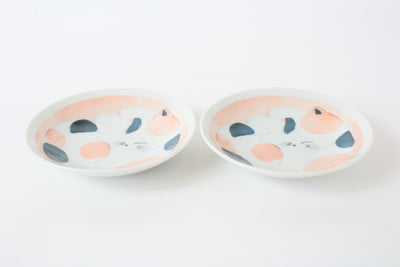 Mino ware Japanese Ceramics Mini Round Plate Set of Two Sleeping Cats Apricot Pink made in japan