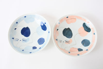 Mino ware Japanese Ceramics Large Round Plate Sleeping Cats Baby Blue Made in Japan