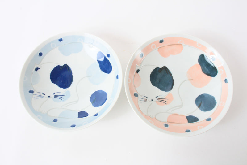 Mino ware Japanese Ceramics Large Round Plate Sleeping Cats Apricot Pink Made in Japan