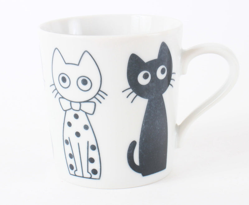 Mino Ware Japanese Ceramic Lightweight Mug Cup w/ Cat Design and Round Eyes Made in Japan