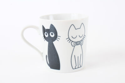 Mino Ware Japanese Ceramic Lightweight Mug Cup w/ Cat Design and Round Eyes Made in Japan