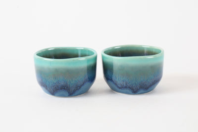 Mino ware Japanese Ceramics Tokkuri and Sake Cup set Blue w/ Emerald Green made in japan