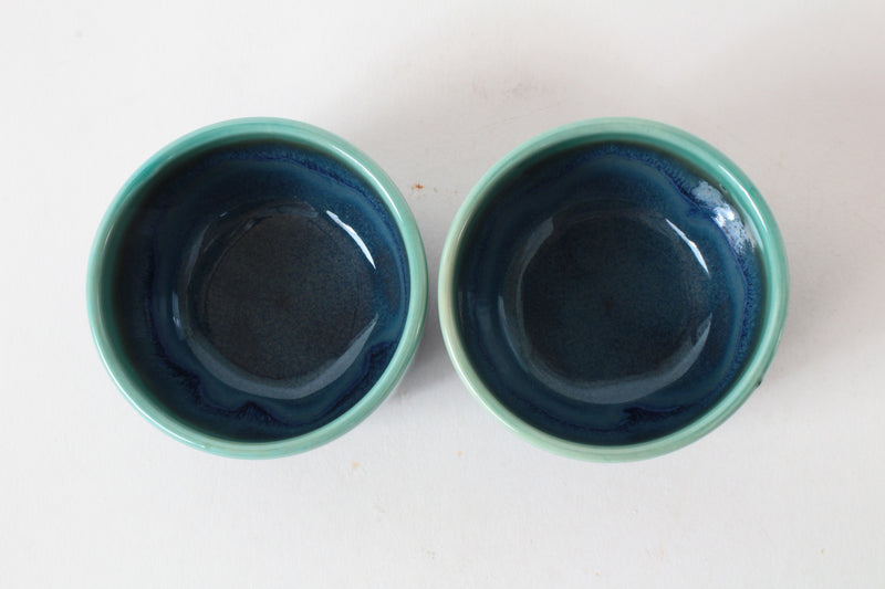 Mino ware Japanese Ceramics Tokkuri and Sake Cup set Blue w/ Emerald Green made in japan