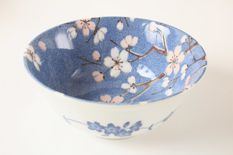 Mino ware Japanese Ceramics Large Rice Bowl  Sakura Blue Made in Japan