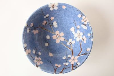 Mino ware Japanese Ceramics Large Rice Bowl  Sakura Blue Made in Japan