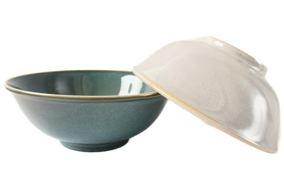 Mino ware Japanese Ceramics Ramen Noodle Donburi Bowl Metallic White & Green