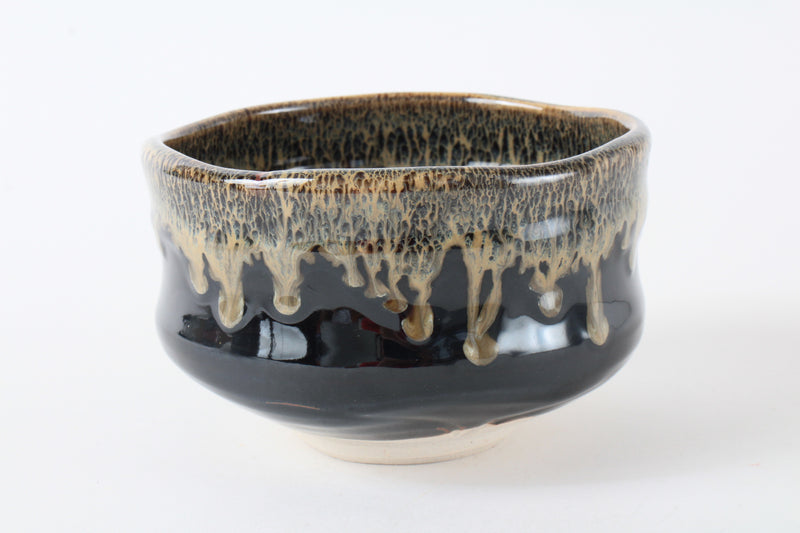 Mino ware Japanese Pottery Tea Ceremony Matcha Bowl Tenmoku Gold Pouring Black made in japan