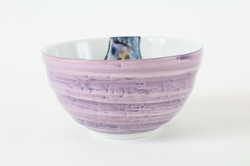 Mino ware Japanese Ceramics Large Rice Bowl Donburi w/ Purple Pufferfish Design Made in Japan