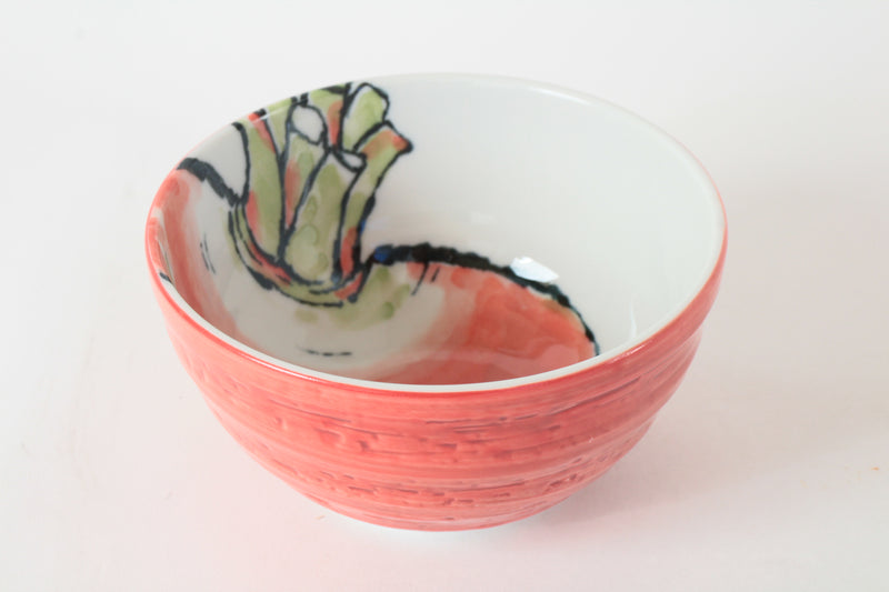 Mino ware Japanese Ceramics 5.1in Large Rice Bowl Donburi Red Turnip Made in Japan