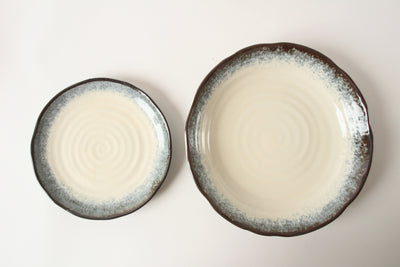 Mino ware Japanese Ceramics 2 Pasta Plate & 2 Salad Plate set Rusty Green