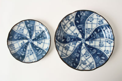 Mino ware Japanese Ceramics 2 Pasta Plate & 2 Salad Plate set Spiral Flower