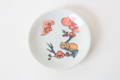 Mino ware Japan Ceramics Mini Round Plate / Dish Set of 4 (Cat, Dog, Zebra, Bird) Made in Japan