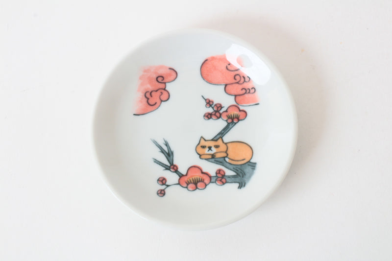 Mino ware Japan Ceramics Mini Round Plate / Dish Set of 4 (Cat, Dog, Zebra, Bird) Made in Japan