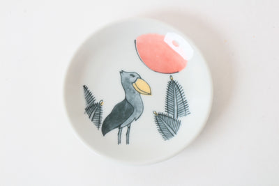 Mino ware Japan Ceramics Mini Round Plate / Dish Set of 4 (Cat, Dog, Zebra, Bird) Made in Japan