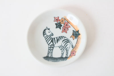 Mino ware Japan Ceramics Mini Round Plate / Dish Set of 4 (Cat, Dog, Zebra, Bird) Made in Japan