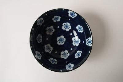 Mino ware Japanese Ceramics Rice Bowl Indigo Plum Flower made in Japan