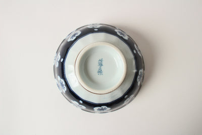Mino ware Japanese Ceramics Rice Bowl Indigo Plum Flower made in Japan