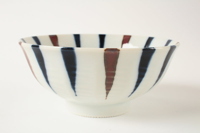 Mino ware Japanese Ceramics Rice Bowl Indigo＆Brown Tokusa patterns made in Japan