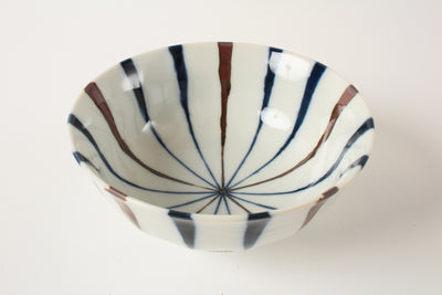 Mino ware Japanese Ceramics Rice Bowl Indigo＆Brown Tokusa patterns made in Japan