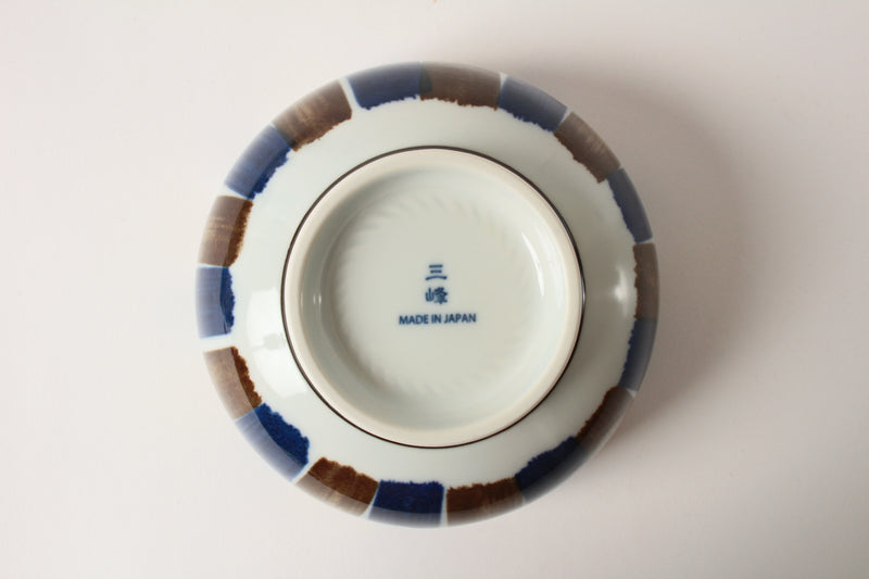 Mino ware Japanese Ceramics 6.3inch Donburi Bowl Indigo＆Brown Tokusa pattern