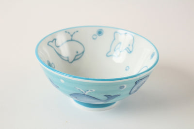 Mino ware Japanese Pottery Kids Rice Bowl Dolphins & Whales made in Japan New