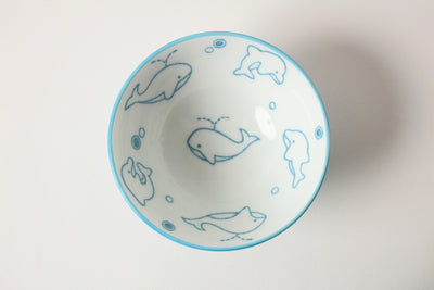 Mino ware Japanese Pottery Kids Rice Bowl Dolphins & Whales made in Japan New