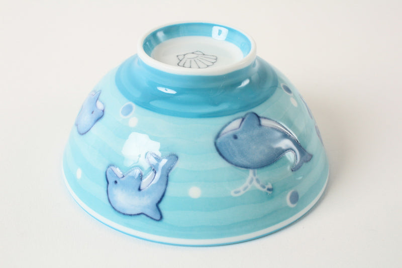 Mino ware Japanese Pottery Kids Rice Bowl Dolphins & Whales made in Japan New