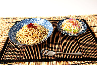 Mino ware Japanese Ceramics 2 Pasta Plate & 2 Salad Plate set Flower Karakusa