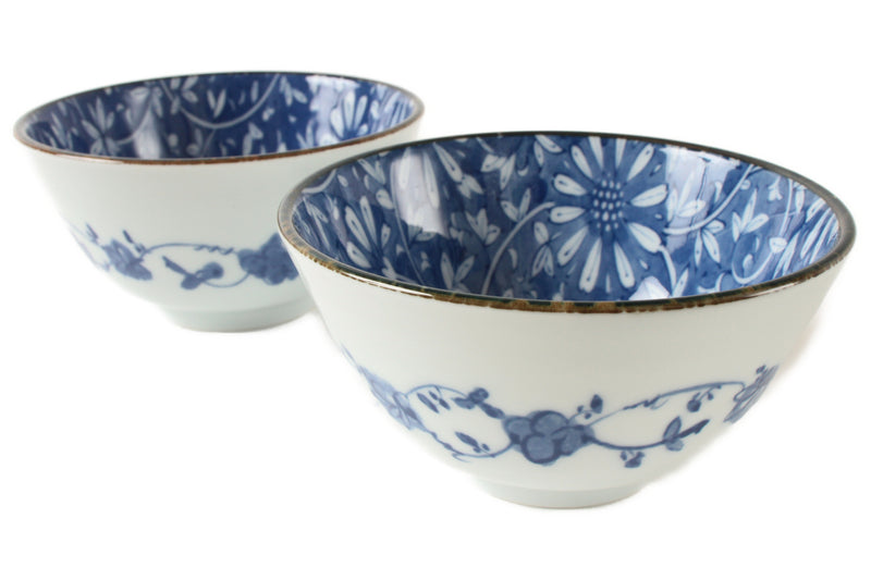 Mino ware Japanese Ceramics Rice Bowl Set of Two Flower Karakusa made in Japan