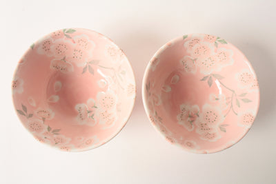 Mino ware Japanese Ceramics Rice Bowl Set of Two Sakura Pink made in Japan