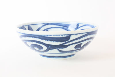 Mino ware Japanese Ceramics Large and Wide Noodle Donburi Bowl Indigo grass pattern (1000ml)