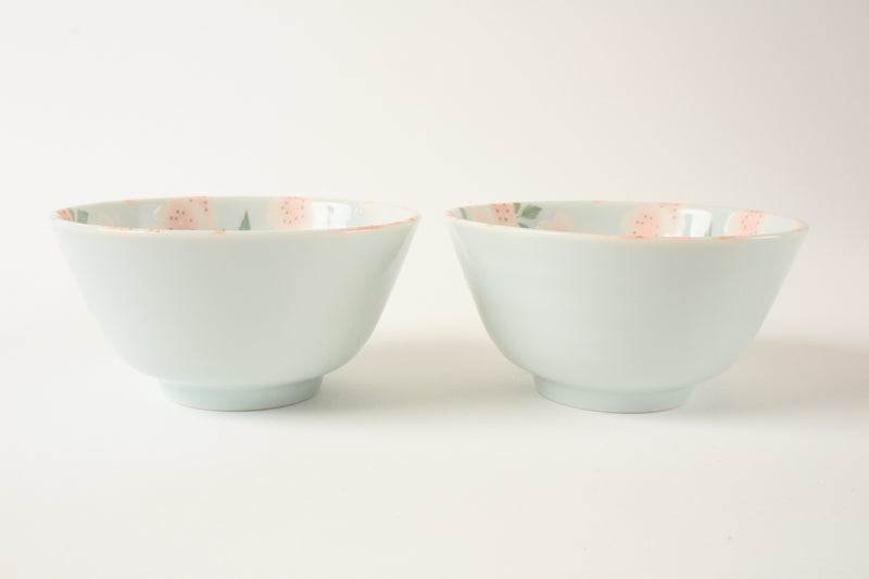 Mino ware Japanese Ceramics Rice Bowl Set of Two Sakura Light Blue made in Japan