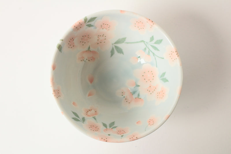 Mino ware Japanese Ceramics Rice Bowl Set of Two Sakura Light Blue made in Japan