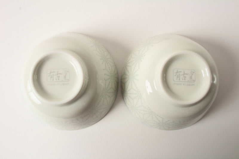 Mino ware Japanese Ceramics Rice Bowl Set of Two Flax Ornament made in Japan