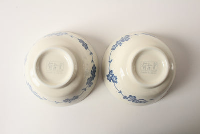 Mino ware Japanese Ceramics Rice Bowl Set of Two Sakura Blue made in Japan