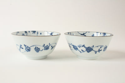 Mino ware Japanese Ceramics Rice Bowl Set of Two White Blue Flower made in Japan