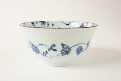 Mino ware Japanese Ceramics Rice Bowl Set of Two White Blue Flower made in Japan