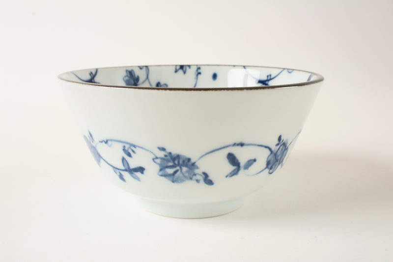 Mino ware Japanese Ceramics Rice Bowl Set of Two White Blue Flower made in Japan