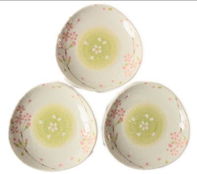 Mino ware Japan Ceramics Sakura Triangle Plate Set of Three made in Japan