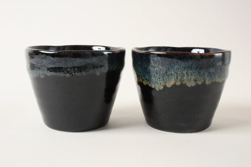 Mino ware Japan Pottery Pair Sobachoko Cup Tenmoku Black made in Japan
