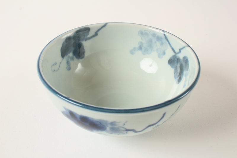 Mino ware Japanese Ceramics Rice Bowl Indigo Grapes made in Japan