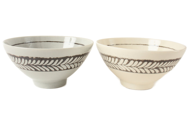 Mino ware Japanese Ceramics Rice Bowl Set of Two Leaf patterns made in Japan