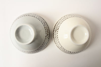 Mino ware Japanese Ceramics Rice Bowl Set of Two Leaf patterns made in Japan