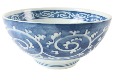 Mino ware Japan Ceramics Ramen Noodle Donburi Blue Karakusa Pattern made in Japan