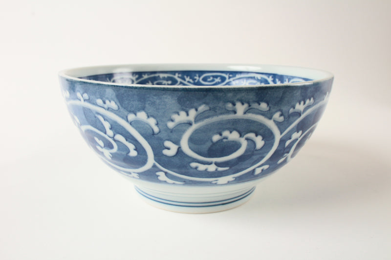 Mino ware Japan Ceramics Ramen Noodle Donburi Blue Karakusa Pattern