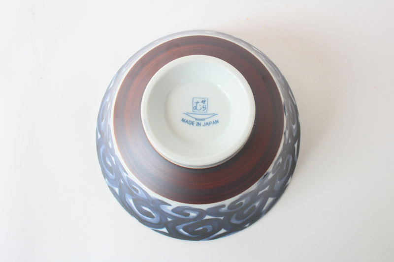 Mino ware Japan Ceramics Ramen Noodle Donburi Bowl Indigo Spiral pattern Made in Japan