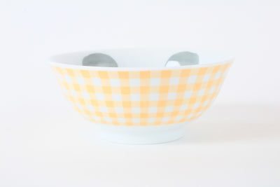 Mino ware Japanese Ceramics Kids Ramen Noodle Donburi Bowl Bear Checkered Pattern Made in Japan