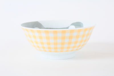 Mino ware Japanese Ceramics Kids Ramen Noodle Donburi Bowl Bear Checkered Pattern Made in Japan